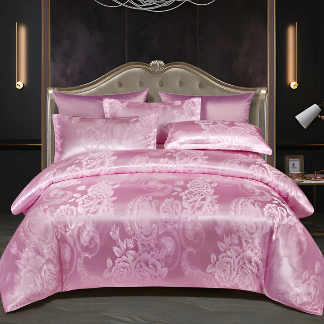 Satin Floral Bedding Set with Duvet Cover and Pillowcases