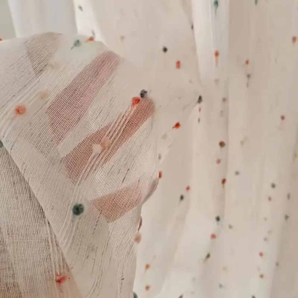 Sugar Bean Rainbow Embroidered Tulle Curtain Panel