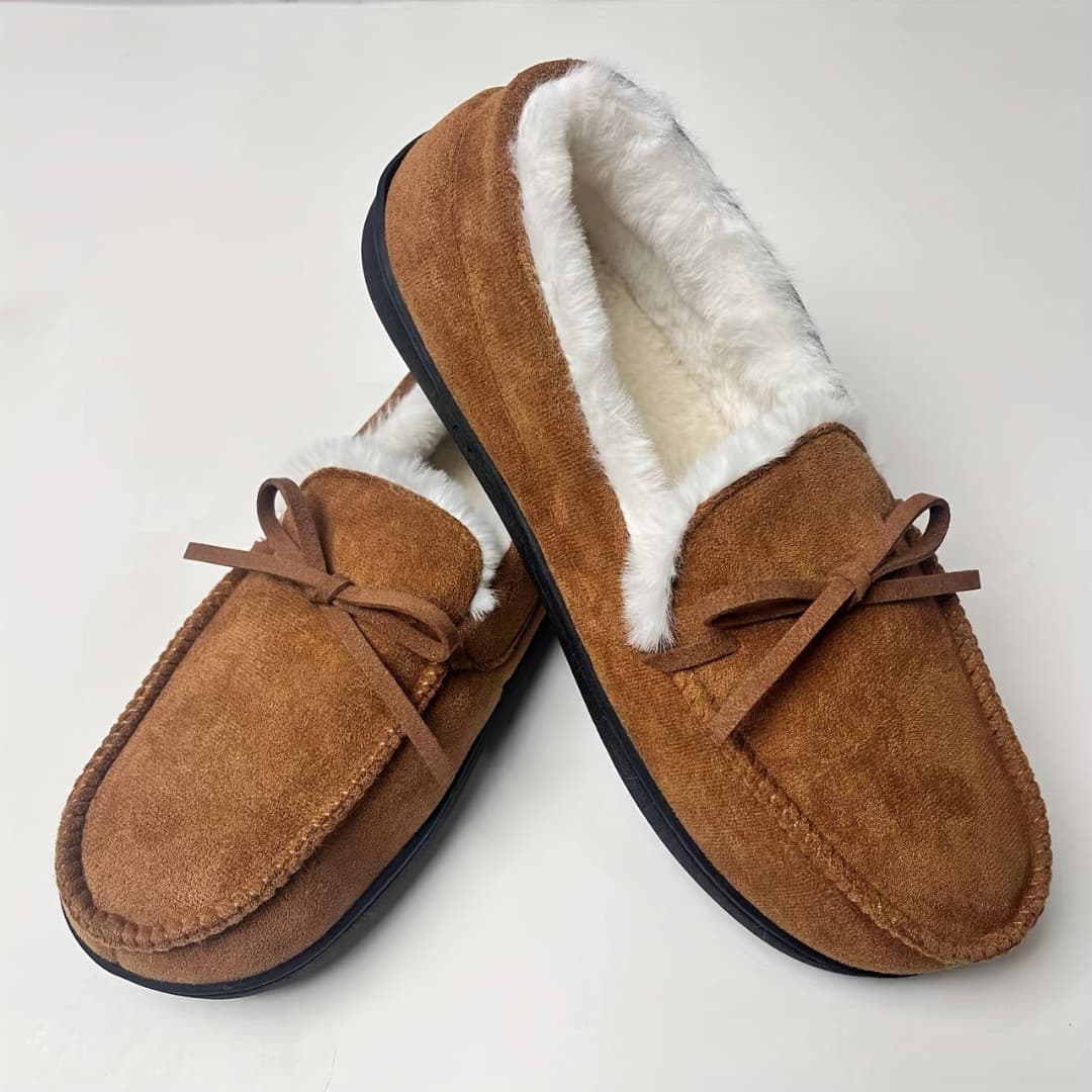 Women’s Fur-Lined Slippers with Bow – Soft Sole & Cozy Design