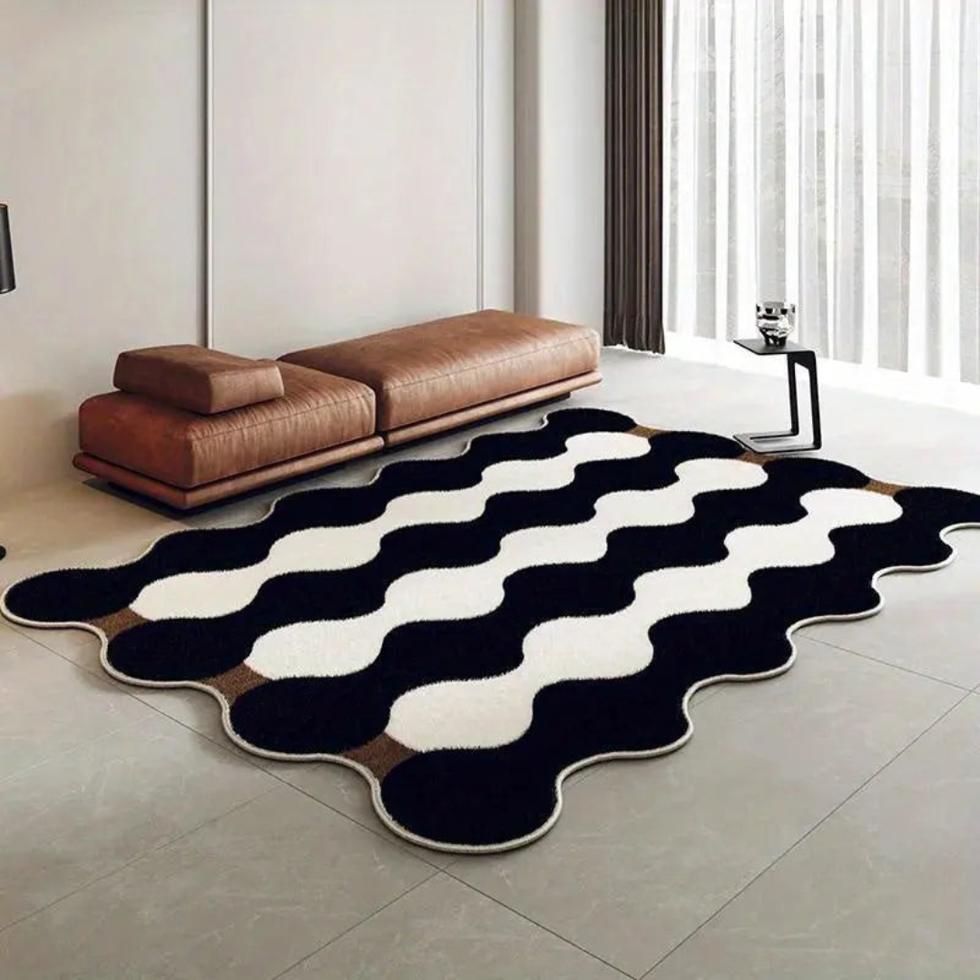 Black and White Washable Living Room Rug