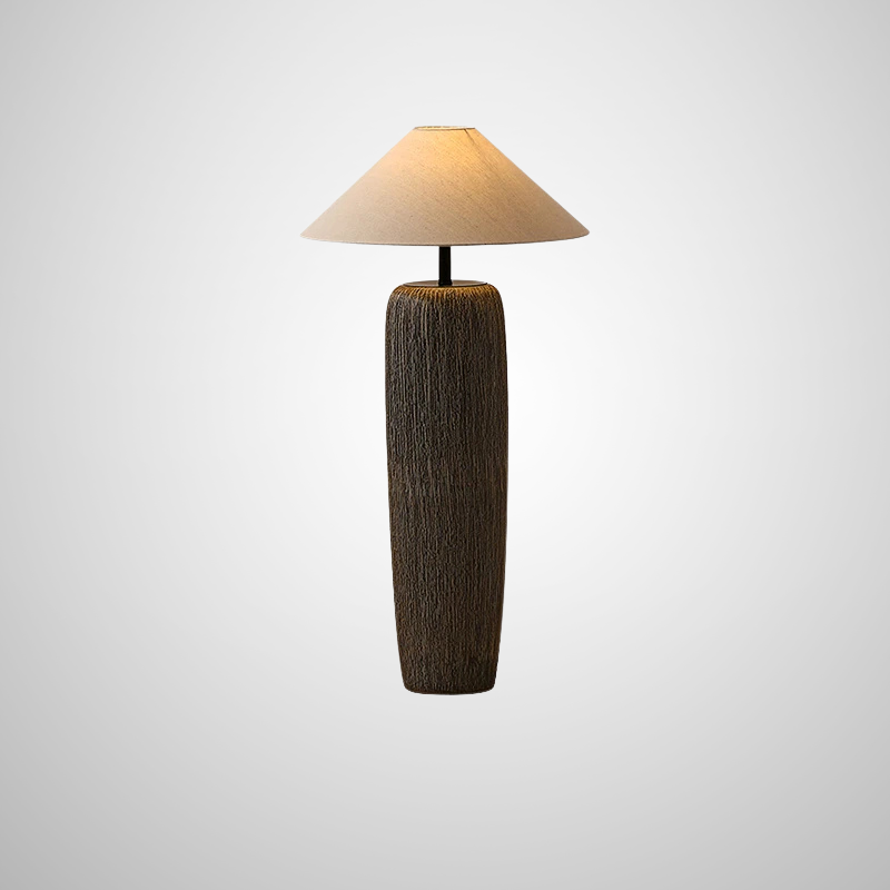 Japanese Pottery Floor Lamp with Fabric Shade
