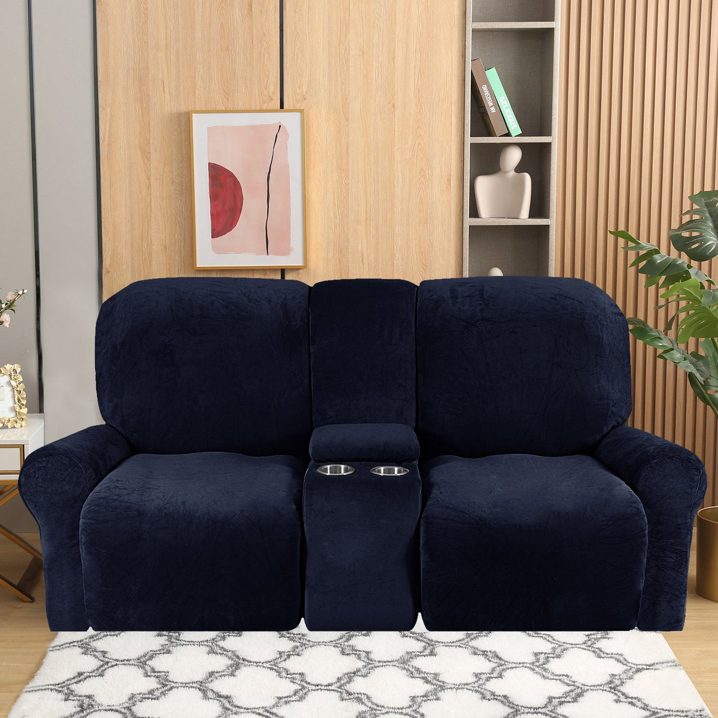 2-Seater Recliner Sofa Cover with Cup Holders – Velvet Plush