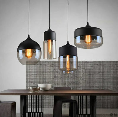 Hand-Blown Glass & Wood Pendant Light Adjustable
