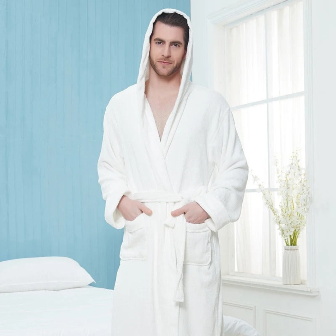 Men’s Hooded Bathrobe with Belt and Pockets