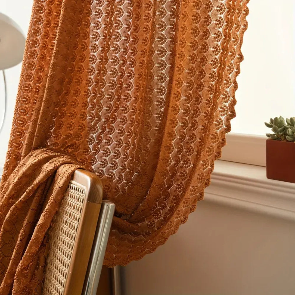 Amber Glow Boho Crochet Window Curtain Panel