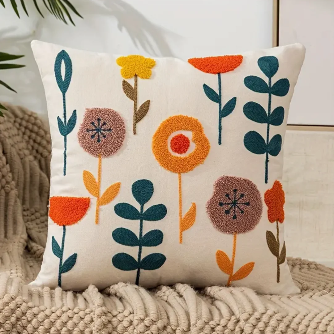 Floral Throw Pillow 45x45 cm Cotton Polyester