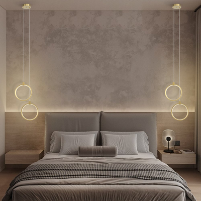 BrassGlow – Double Ring Gold Pendant Lamp (Adjustable Height)