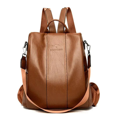Women's PU Leather Laptop Backpack with Zippers
