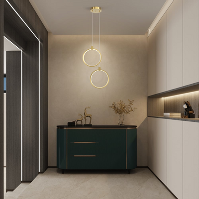 BrassGlow – Double Ring Gold Pendant Lamp (Adjustable Height)