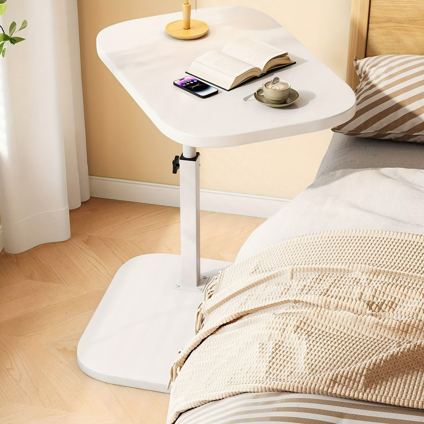 Adjustable Side Table – Wood & Metal for Couch or Bed