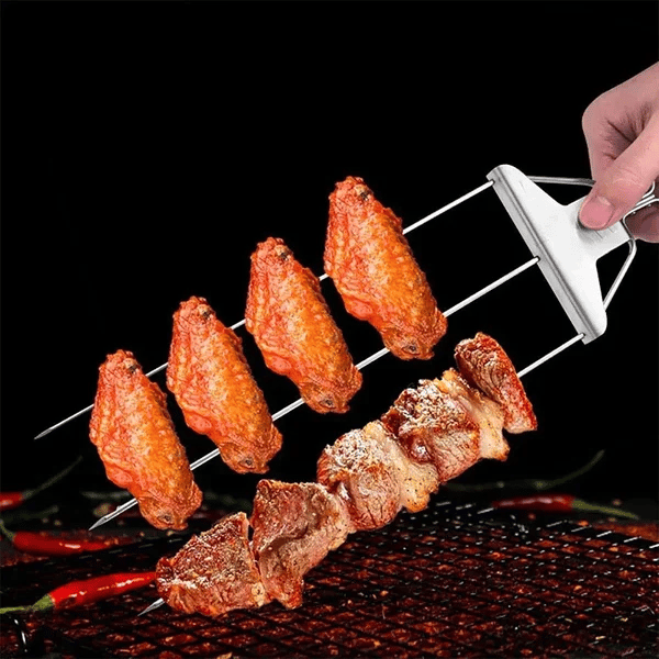 Stainless Steel 3-Prong BBQ Grill Skewers