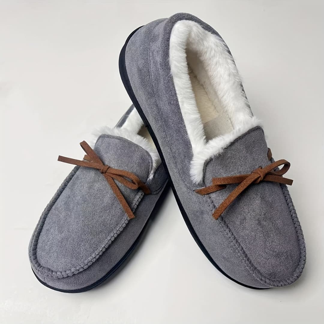 Women’s Fur-Lined Slippers with Bow – Soft Sole & Cozy Design