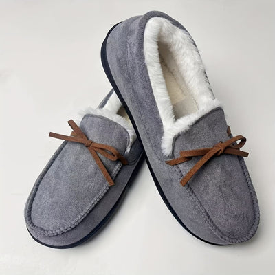 Women’s Fur-Lined Slippers with Bow – Soft Sole & Cozy Design