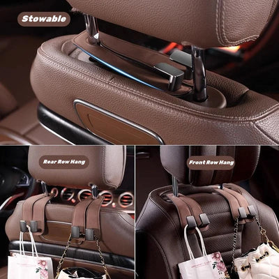 Car Seat Back Double Hook with Phone Holder – PU Leather Organizer