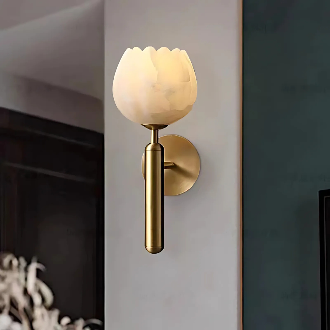 Modern LED Marble Wall Lamp with Copper Accents