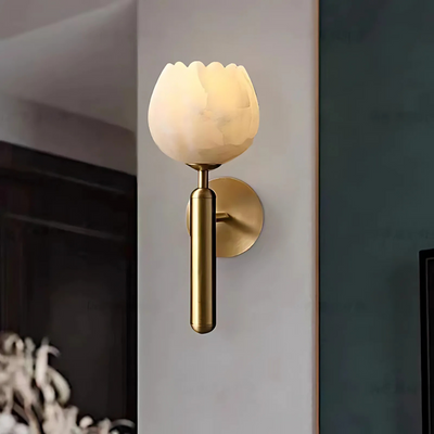 Modern LED Marble Wall Lamp with Copper Accents