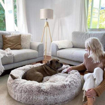 Long Plush Donut Pet Bed with Washable Cover and Non-Slip Base