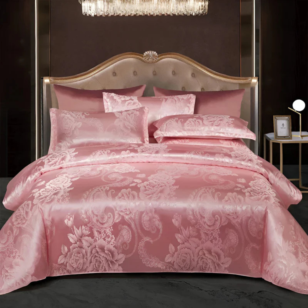 Satin Floral Bedding Set with Duvet Cover and Pillowcases