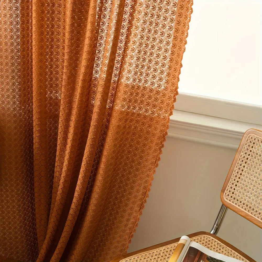 Amber Glow Boho Crochet Window Curtain Panel