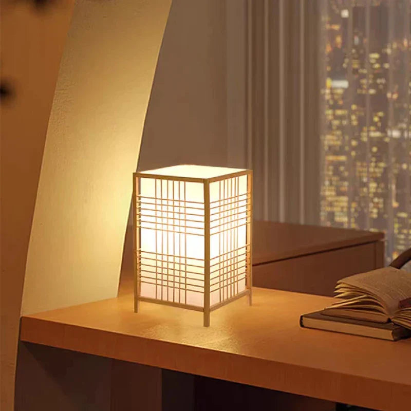 Japanese Bamboo Table Lamp with Warm Light