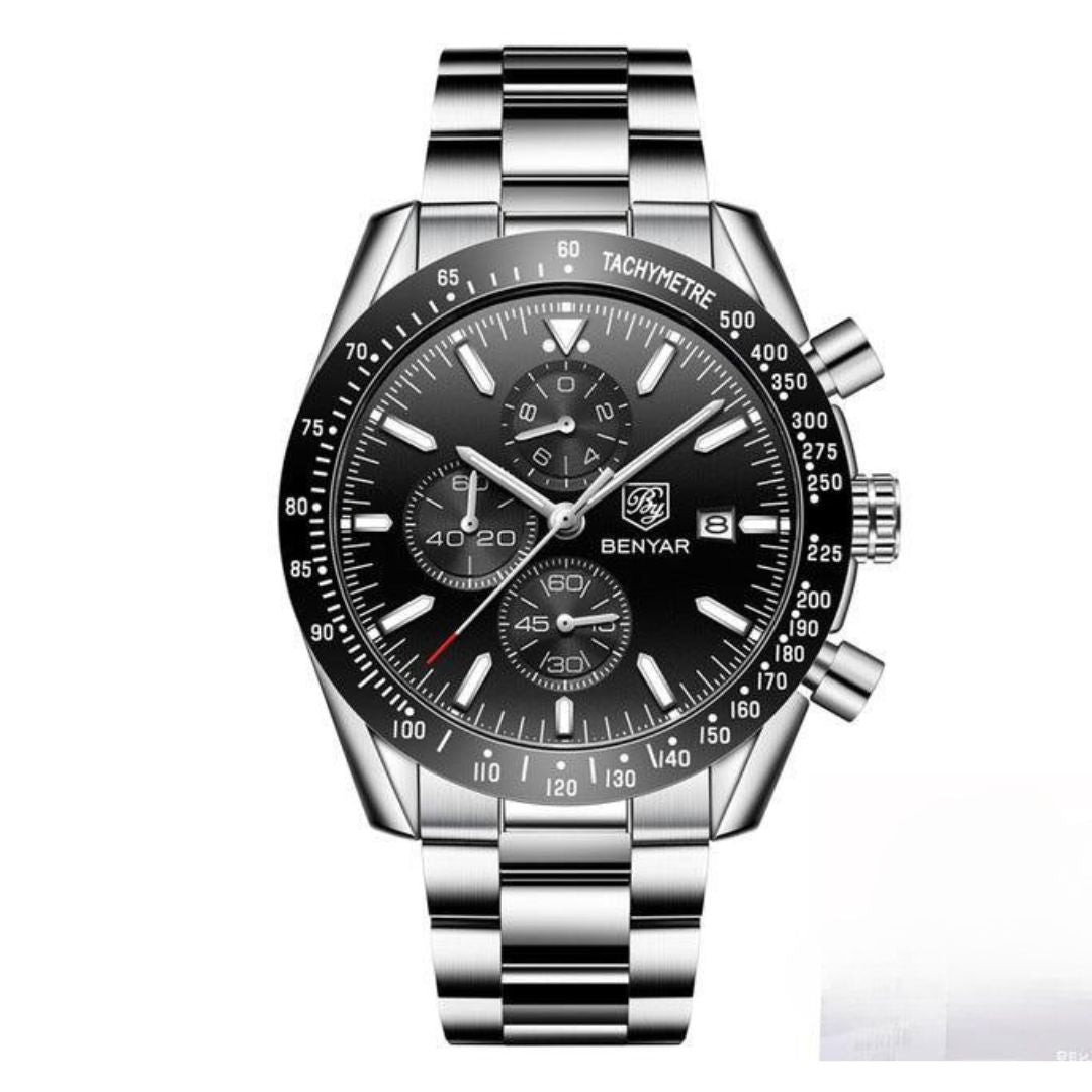 Men’s Waterproof Quartz Watch with Leather Strap