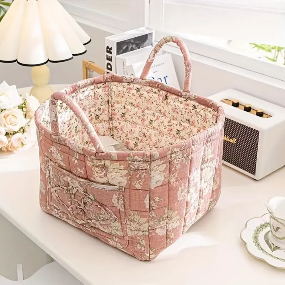 Floral Canvas Storage Basket for Home Organization