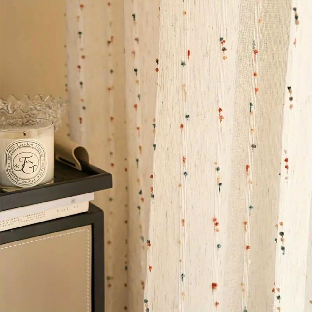 Sugar Bean Rainbow Embroidered Tulle Curtain Panel