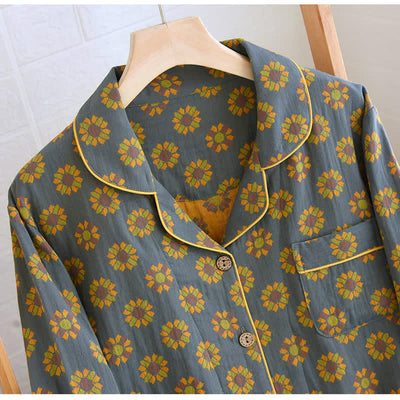 Cotton Sunflower Print Pajama Set for Men & Women