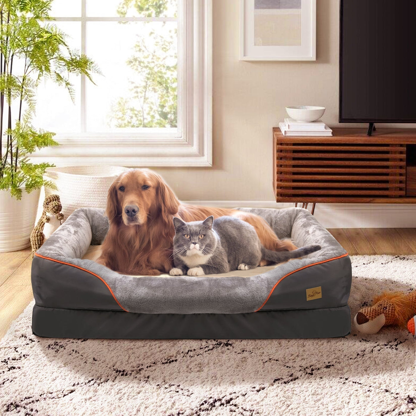Large Orthopedic Dog Bed with Washable Cover – Gray