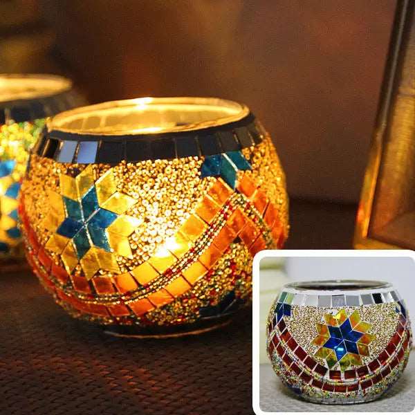 Mosaic Glass Candle Holder for Home Decor