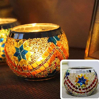 Mosaic Glass Candle Holder for Home Decor