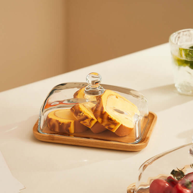 Wooden Butter Dish with Glass Lid – Elegant Tableware