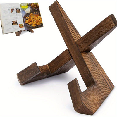 Rustic Wooden Cookbook Stand Adjustable Recipe Book Holder