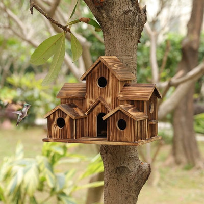 Rustic Wooden Handmade Birdhouse with 6 Entrances