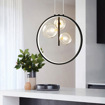 LumoGlobe – Minimalist Black Pendant Lamp with Glass LED Sphere