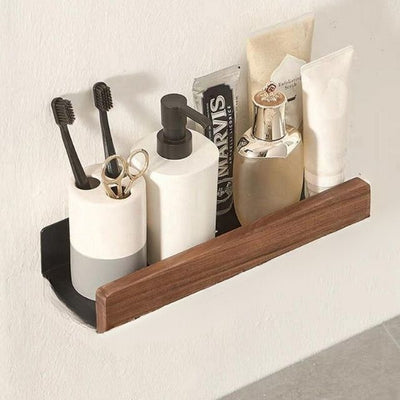 No-Drill Solid Wood Bathroom Wall Shelf