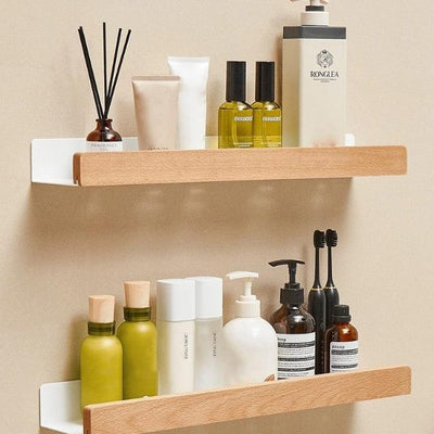 No-Drill Solid Wood Bathroom Wall Shelf