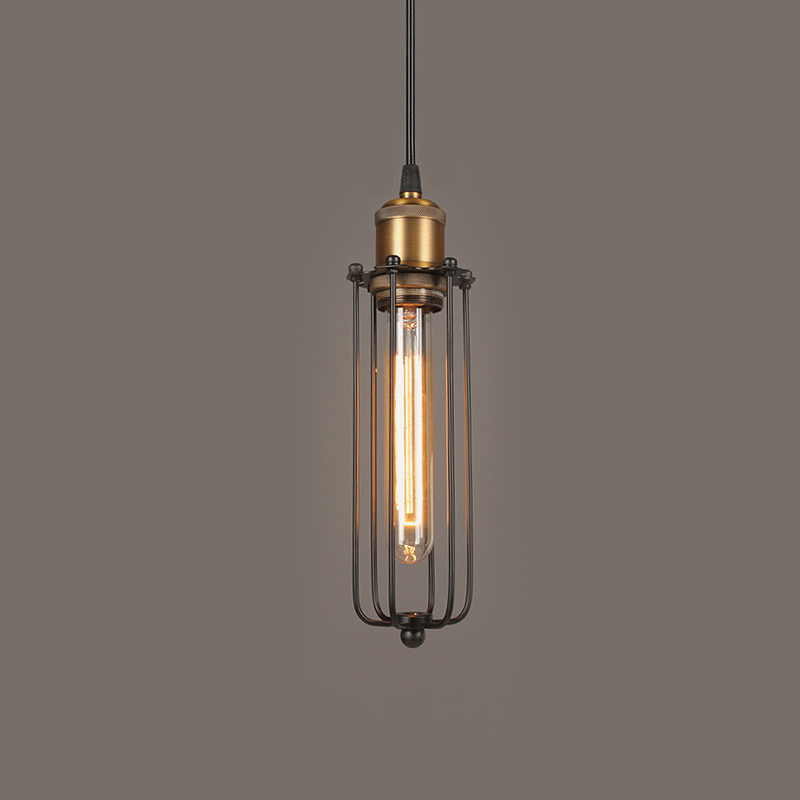 Retro Industrial Pendant Light with Metal Cage
