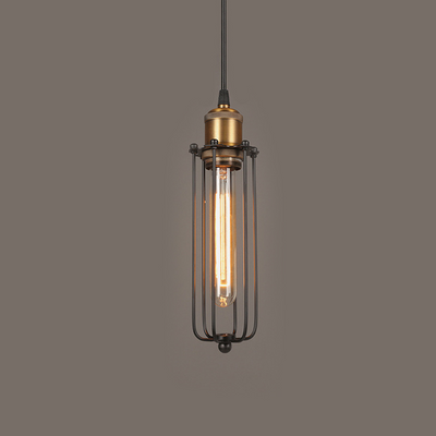 Retro Industrial Pendant Light with Metal Cage