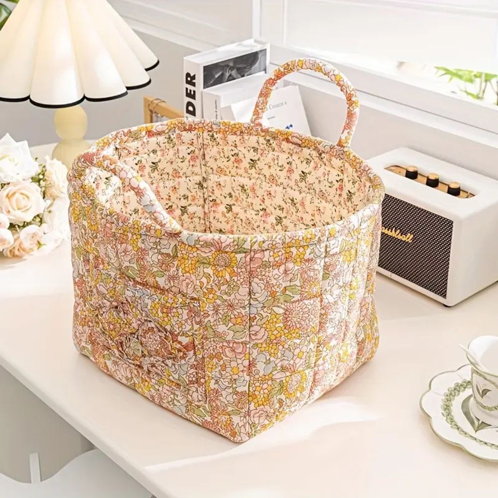 Floral Canvas Storage Basket for Home Organization