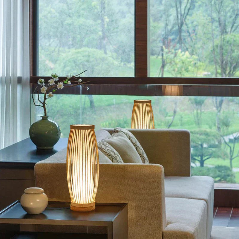 Japanese Bamboo Table Lamp with Warm Light