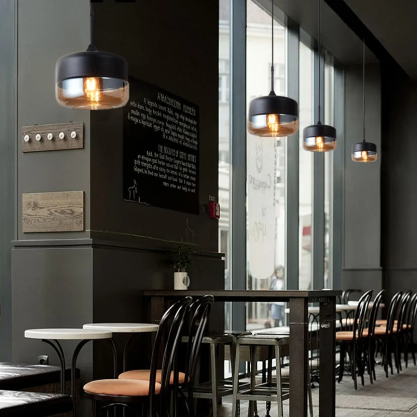 Hand-Blown Glass & Wood Pendant Light Adjustable