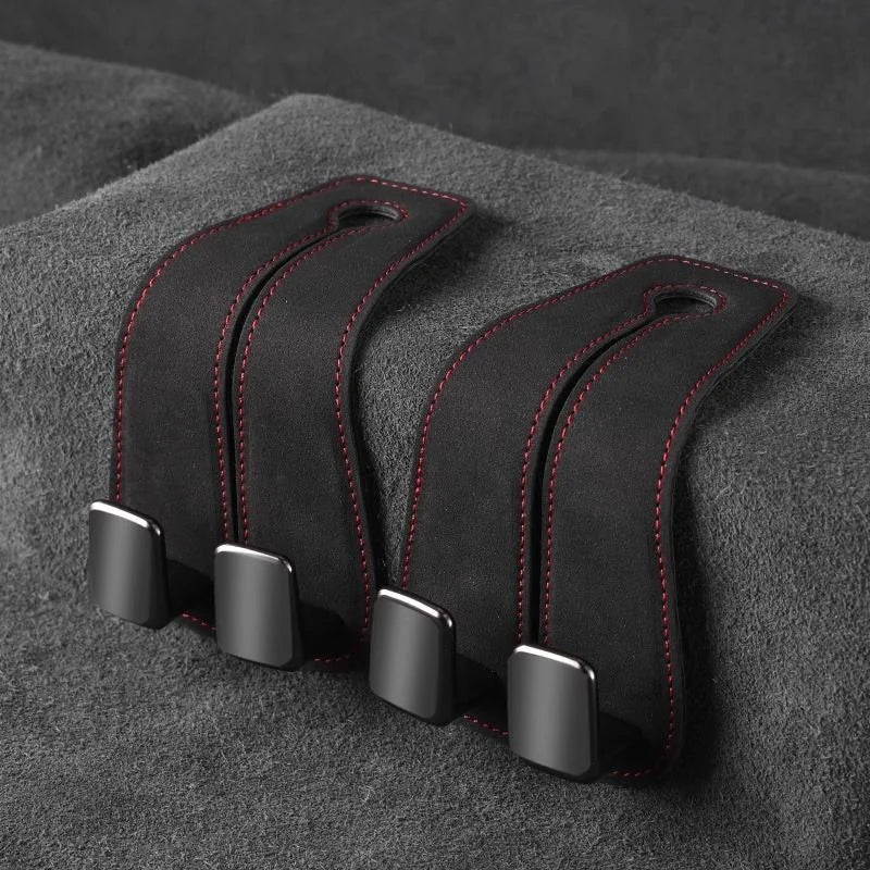 Car Seat Back Double Hook with Phone Holder – PU Leather Organizer