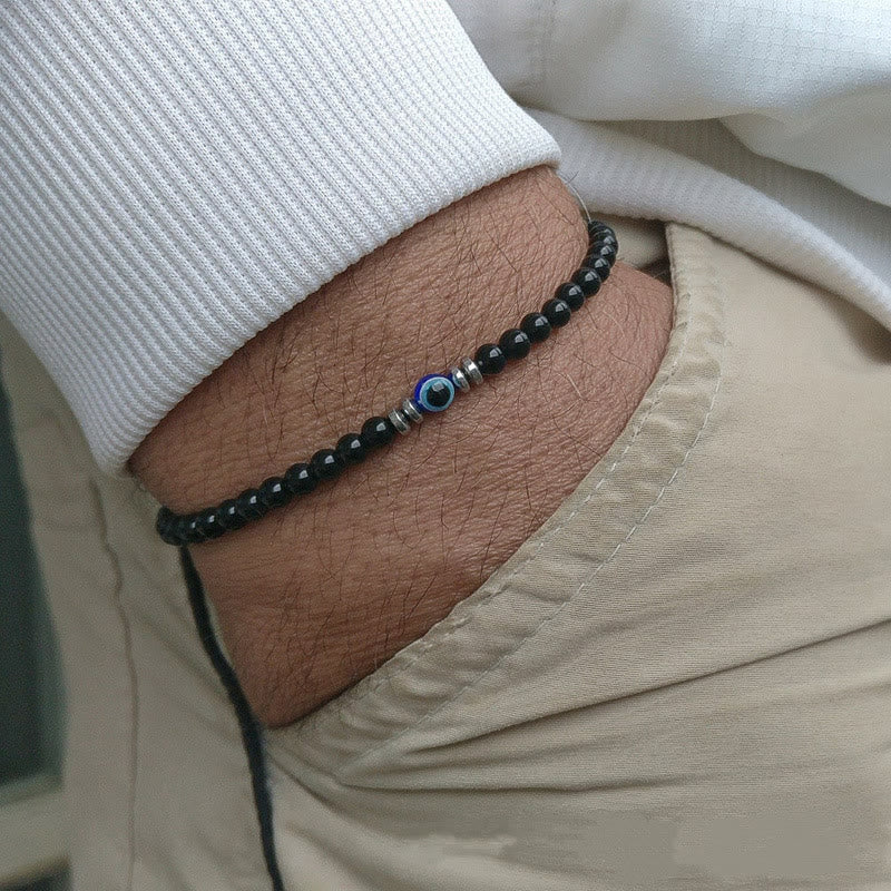 Men's 4mm Natural Stone Evil Eye Bead Bracelet - Thor
