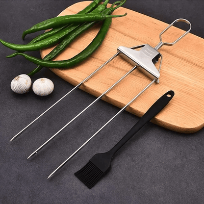 Stainless Steel 3-Prong BBQ Grill Skewers