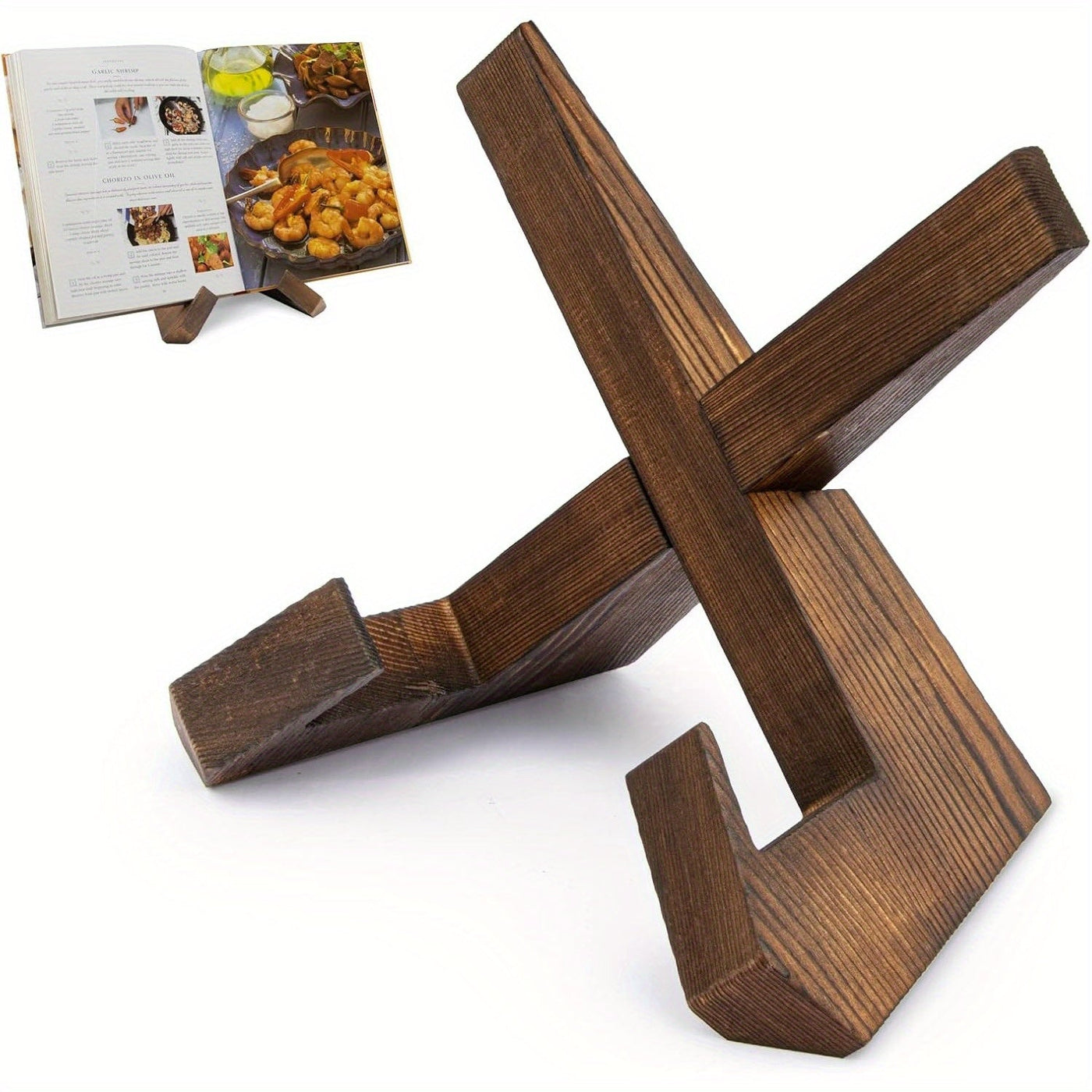 Rustic Wooden Cookbook Stand Adjustable Recipe Book Holder