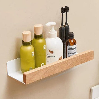 No-Drill Solid Wood Bathroom Wall Shelf