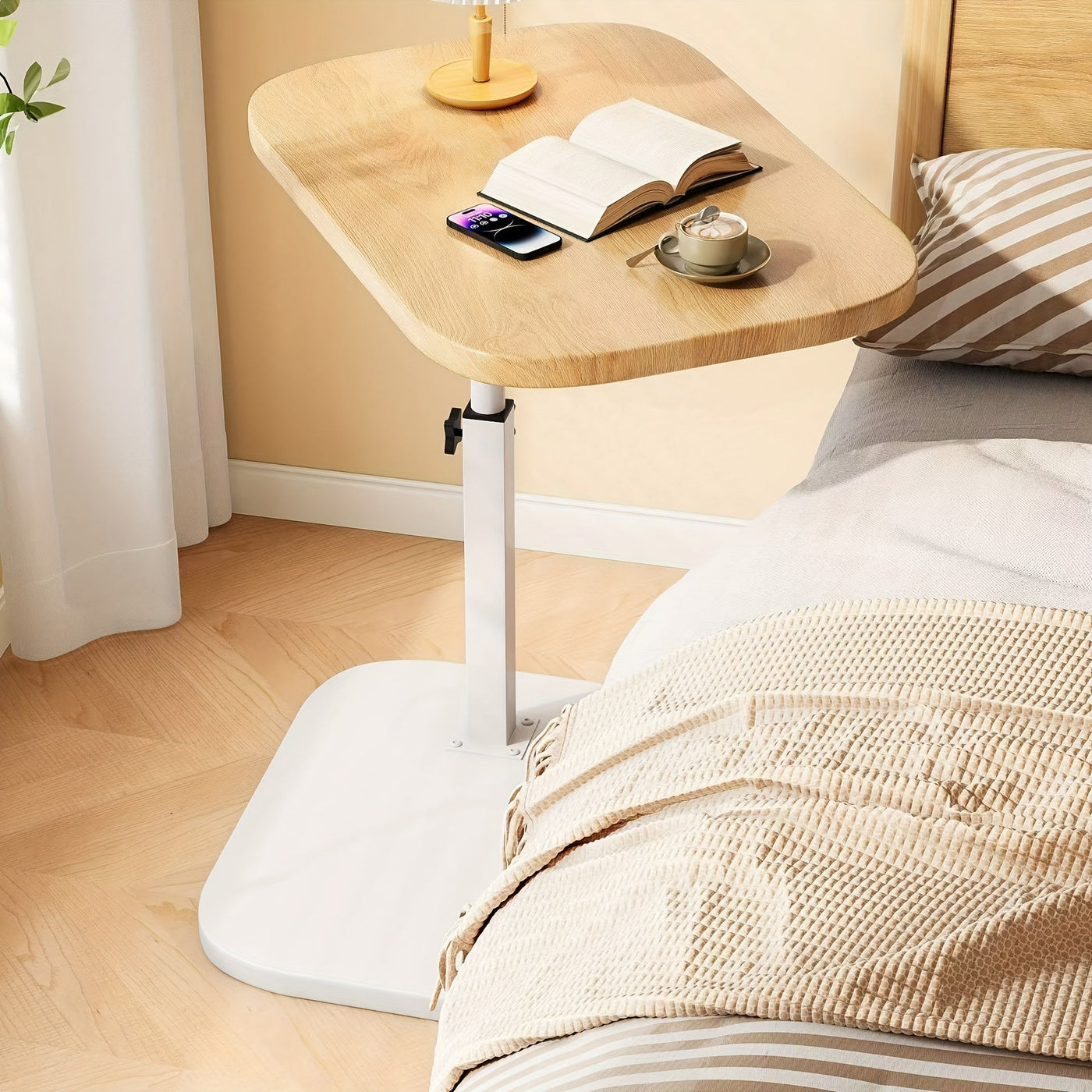 Adjustable Side Table – Wood & Metal for Couch or Bed