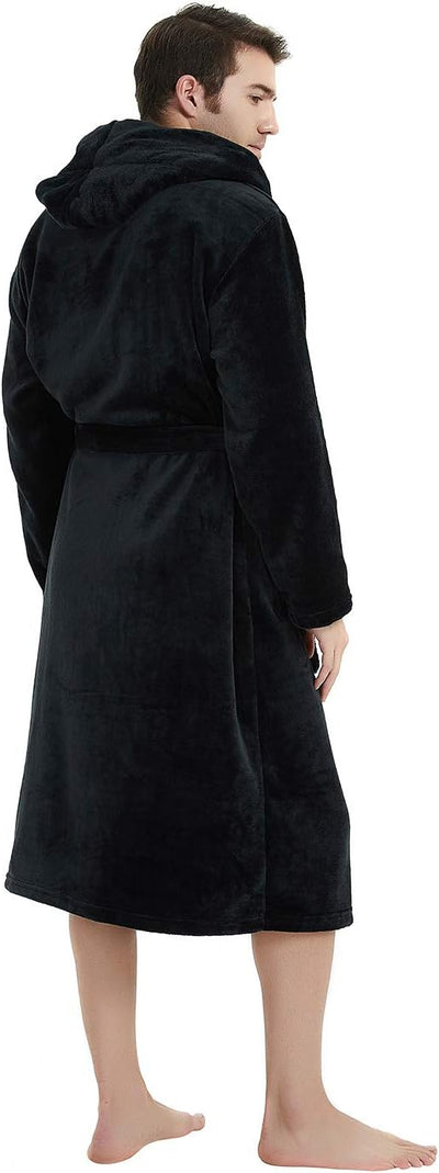 Men’s Fleece Bathrobe with Hood – Black Grey