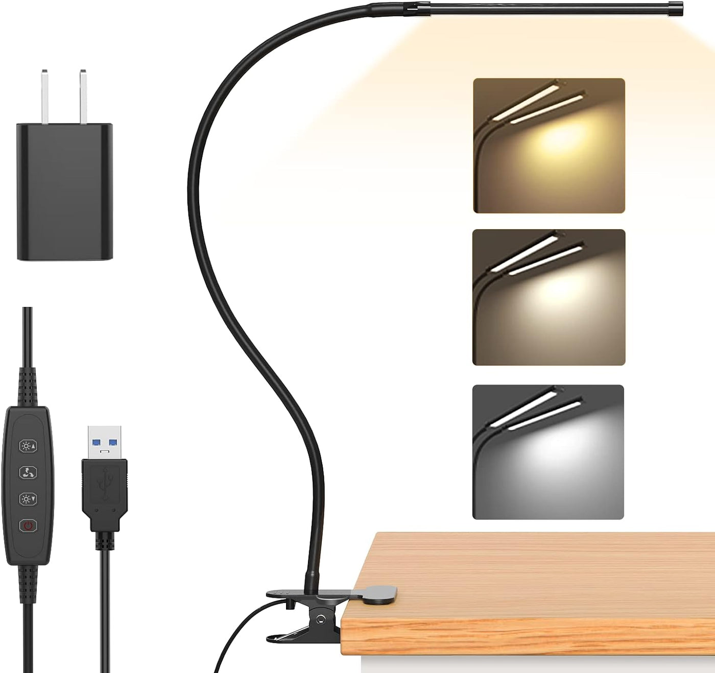 Serava 77 LED Desk Clamp Lamp with USB Power & Flexible Gooseneck